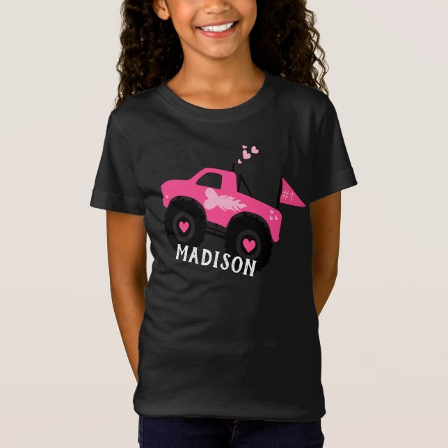 T-Shirt Filles personnalisées Camion Monster Rose mignon (Devant)