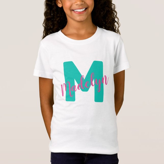 T-Shirt Filles Personnalisées Nom Personnalisé Monogramme  (Devant)