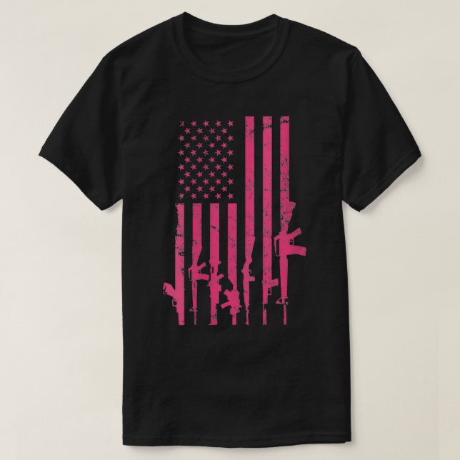 T-shirt Filles Pink Pro Gun USA Drapeau Drôle Drôle Drôle  (Design devant)