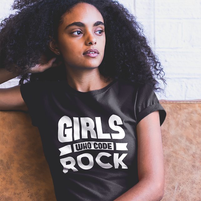 T-shirt Filles qui Code Rock, Blanc sur Noir (Créateur téléchargé)
