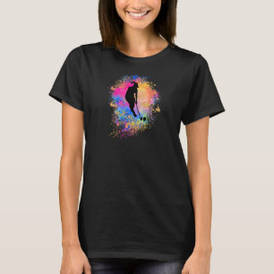 T-shirt Filles Rainbow Hockey Joueuse Silhouette rose