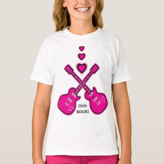 T-shirt Filles ROCK ! Guitares et Coeurs roses et noirs