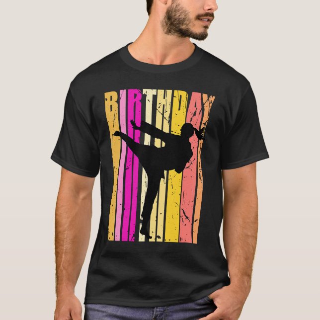 T-shirt Filles roses Jaunes Karaté Anniversaire Rétro Silh (Devant)