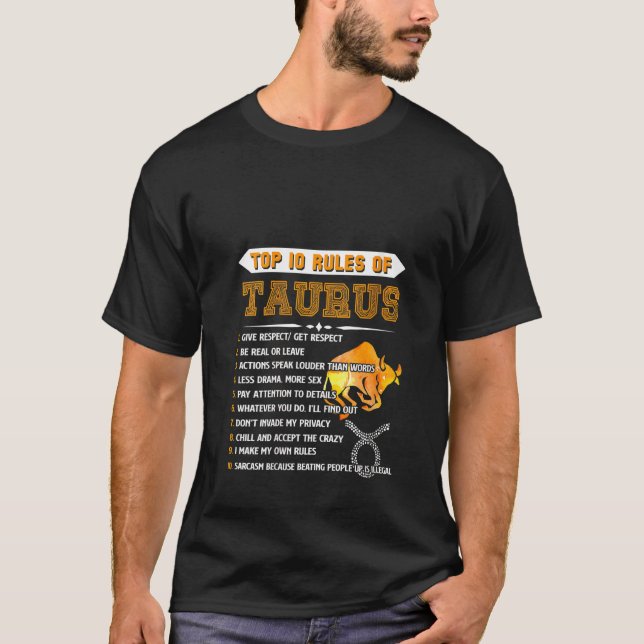T-shirt Filles Taurus Zodiac Anniversaire Top 10 Règles De (Devant)