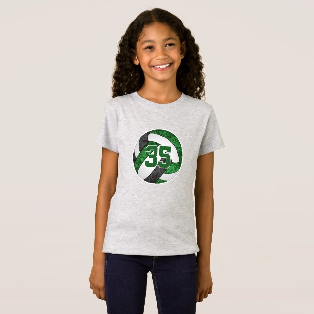 T-Shirt filles vert noir volleball équipe couleurs personn (Devant entier)