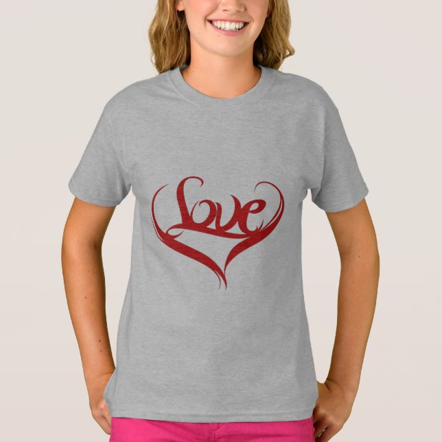 T-shirt Filles Vêtements Amour Coeur Filles Enfants T-shir (Devant)