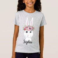 Filles Whimsical Floral PâquesLapin lapin et nom