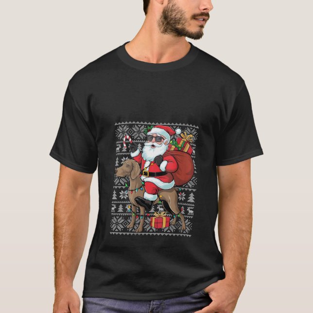 T-shirt Filles Xmas Ugly Père Noël équitation Rhodesian Ri (Devant)