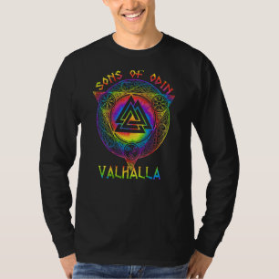 T-shirt Fils D'Odin Valhalla Viking Valknut Retour Imprime
