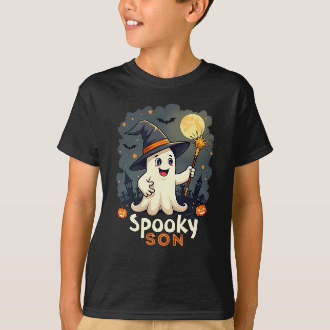 T-shirt Fils éffrayant Fantôme d'Halloween avec Casquette  (Devant)