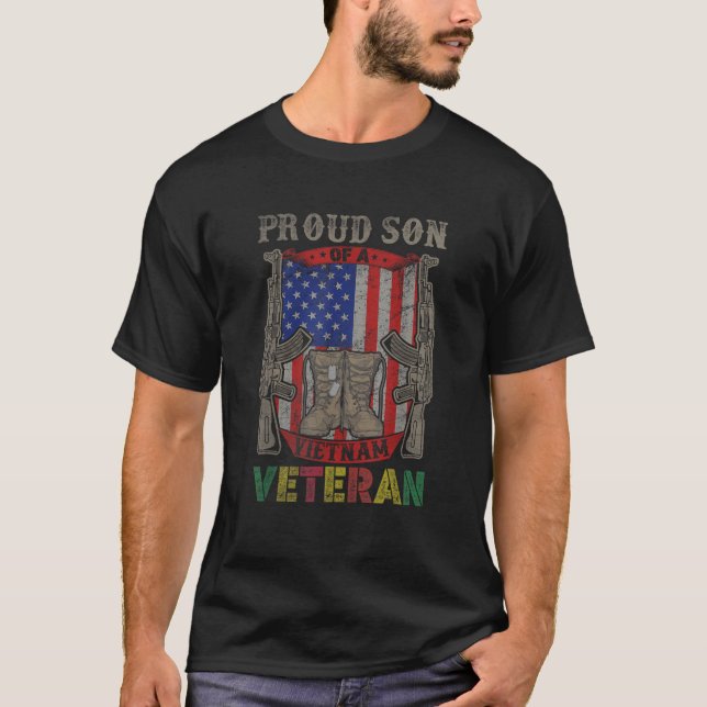 T-shirt Fils fier d'un vétéran du Vietnam Drapeau US vétér (Devant)