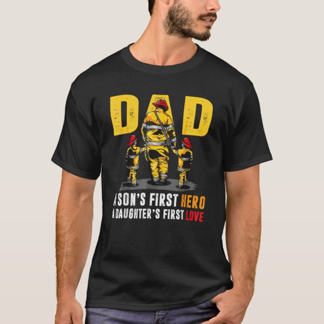 T-shirt Fils père père premier héros de fille premier amou (Devant)