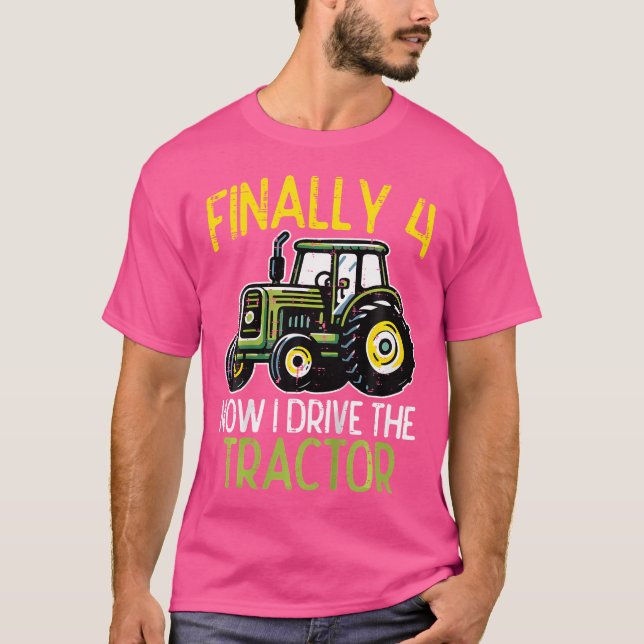 T-shirt Finally 4 Now I Drive Tractor 4Th Birthday Farm Bo (Devant)