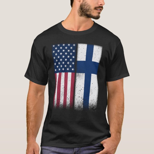 T-shirt Finland Finnish American Flags Proud USA Finland (Devant)