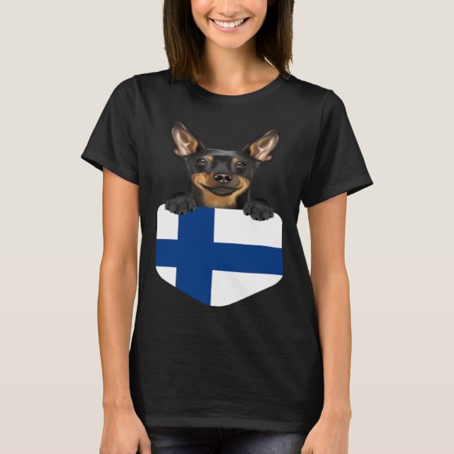 T-shirt Finland Flag Miniature Pinscher Dog In Pocket (Devant)