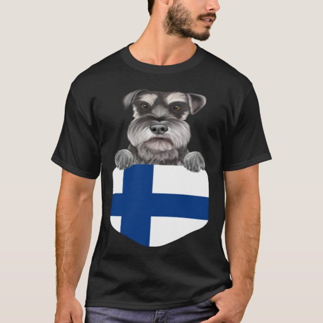 T-shirt Finland Flag Miniature Schnauzer Dog In Pocket (Devant)