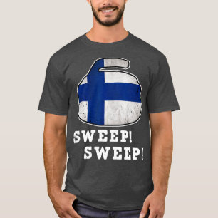 T-shirt Finlande Curling Drapeau national balai Curler