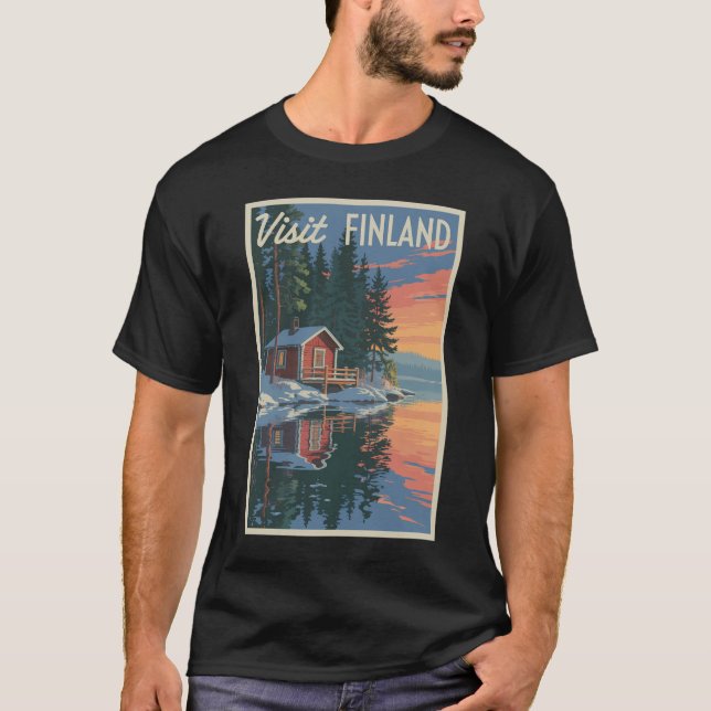 T-shirt Finlande Lake Travel Art Vintage (Devant)