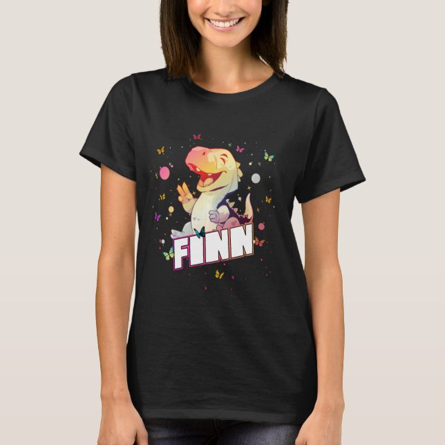 T-shirt FINN - Nom du garçon mignon avec Dinosaur mignon (Devant)