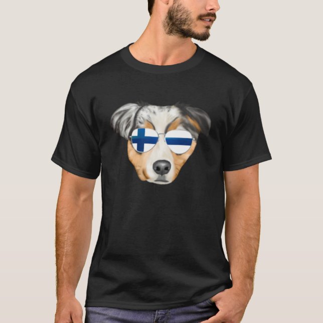 T-shirt Finnish Flag Australian Shepherd Dog Finland Pocke (Devant)