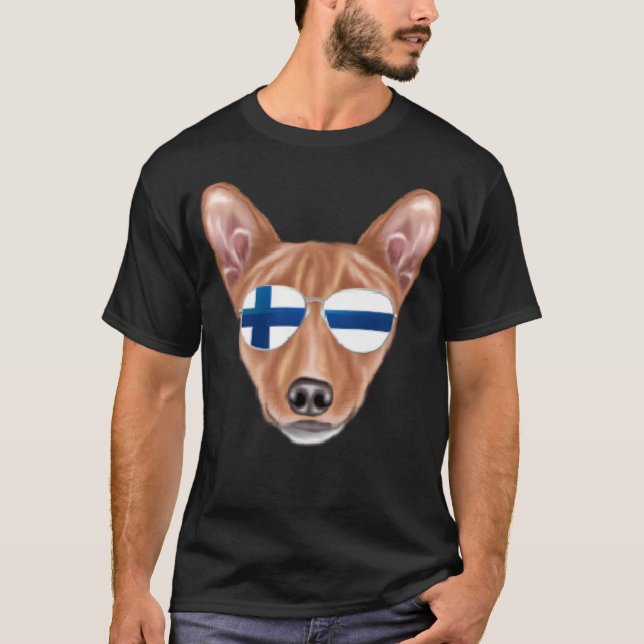 T-shirt Finnish Flag Basenji Dog Finland Pocket (Devant)