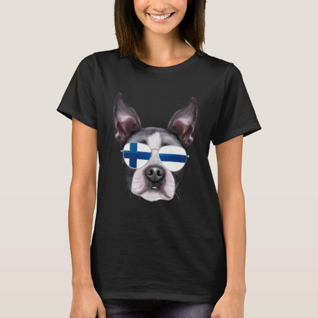 T-shirt Finnish Flag Boston Terrier Dog Finland Pocket (Devant)