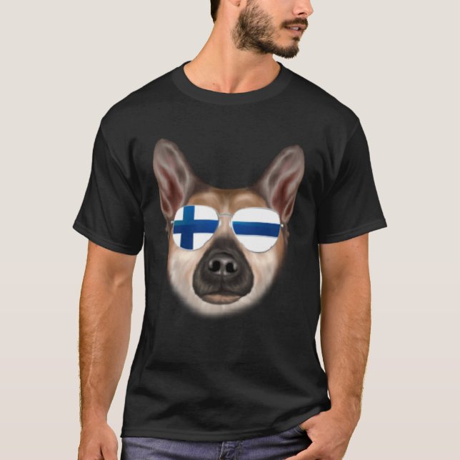 T-shirt Finnish Flag Norwegian Buhund Dog Finland Pocket (Devant)