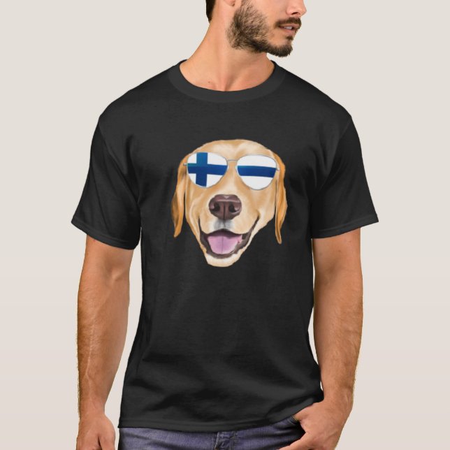 T-shirt Finnish Flag Yellow Labrador Retriever Dog Finland (Devant)