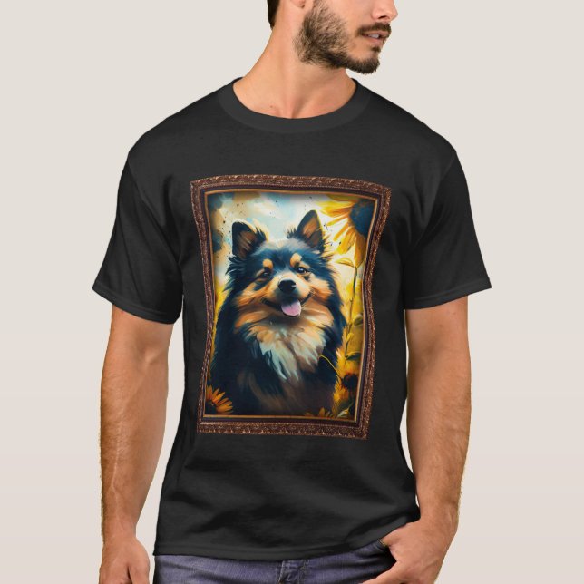 T-shirt Finnish Lapphund Painting Sunflower Flower Mom Wom (Devant)