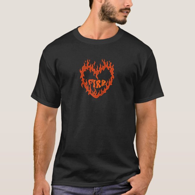 T-shirt Fire Flame Heart Grunge Punk Lover Inspirational R (Devant)