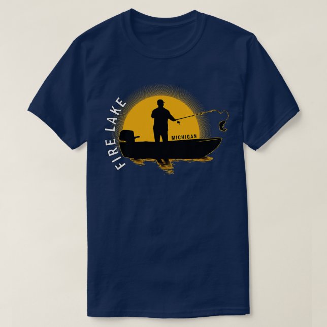 T-shirt Fire Lake Fishing Michigan Sunrise (Design devant)