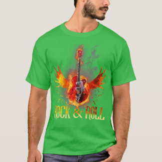 T-shirt Fire Rock Roll Musique Guitare Ailes Pour Femmes H