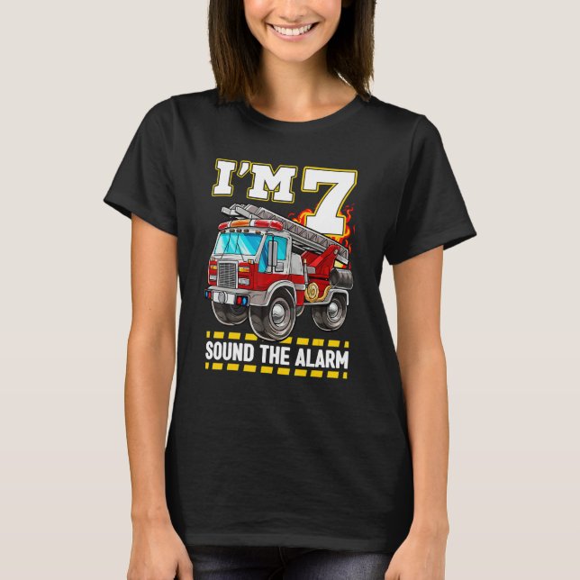 T-shirt Fire Truck 7th Birthday Boy Toddler Firefighter 7 (Devant)