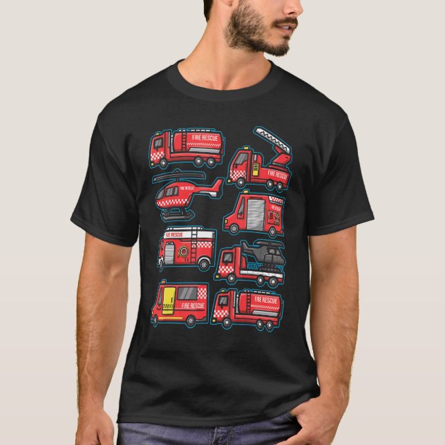 T-shirt Fire Truck Trucker trailer Ladder kids adults Men (Devant)
