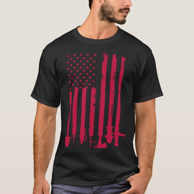 T-shirt Firefighter American Flag Fireman Patriotic 4th of (Devant)