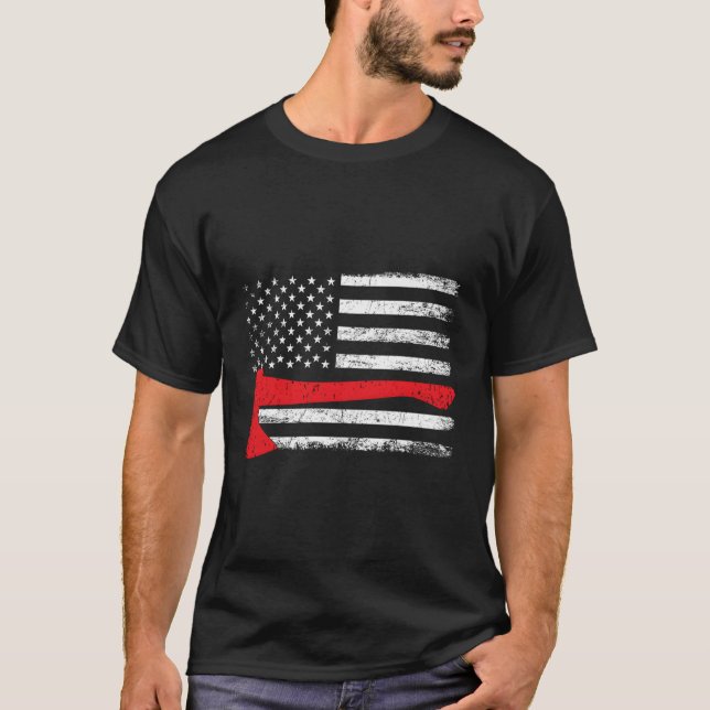 T-shirt Firefighter American Flag Mince Red Line Meilleur  (Devant)