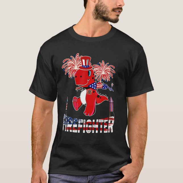 T-shirt Firefighter American Flag Rex Fireworks 4th Of Ju (Devant)