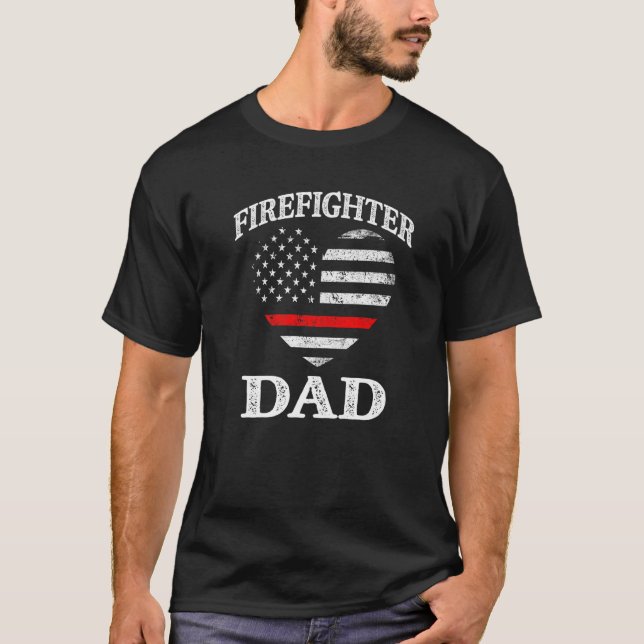 T-shirt Firefighter Dad Patriotic US Flag Heart Fireman Fi (Devant)