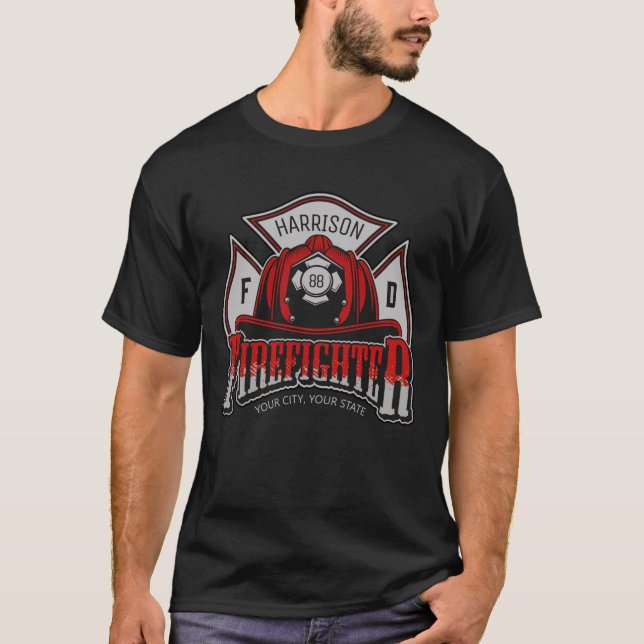T-shirt Firefighter Helmet ADD NAME Fire Department Rescue (Devant)