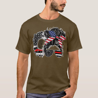 T-shirt Firefighter Messy Bun Mom Life Fireman Wife US FLa
