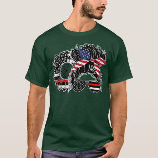 T-shirt Firefighter Messy Bun Mom Life Fireman Wife US FLa
