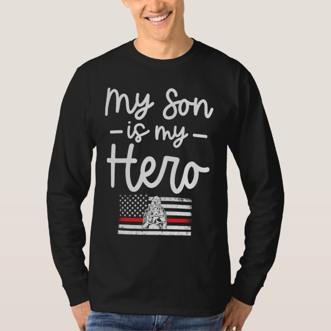T-shirt Firefighter Mom  My Son is my Hero Thin Red Line F (Devant)