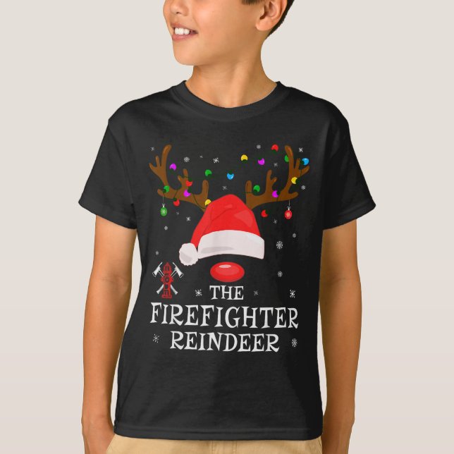 T-shirt Firefighter Reindeer Family Matching Christmas Pjs (Devant)