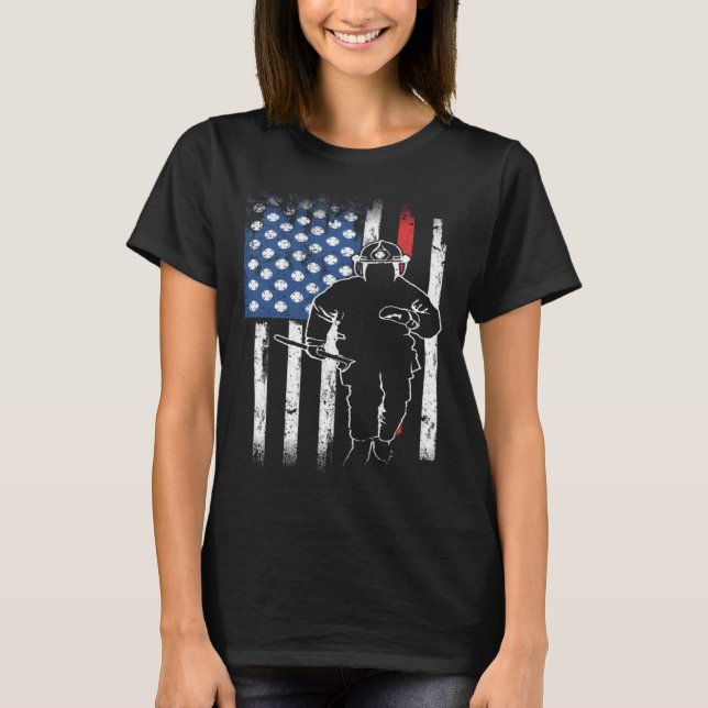 T-shirt Firefighter Thin Redline Retired Firefighter  Idea (Devant)