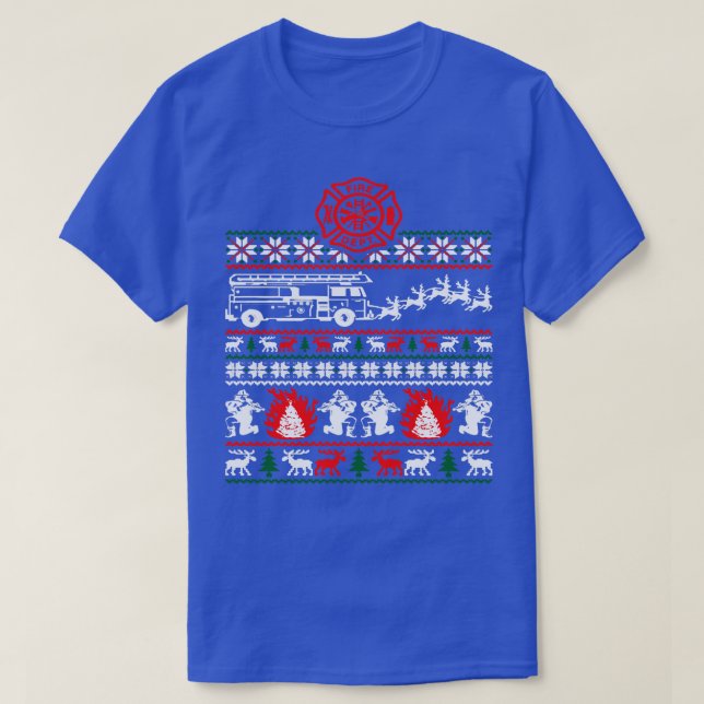 T-shirt Firefighter Ugly Christmas Sweater (Design devant)