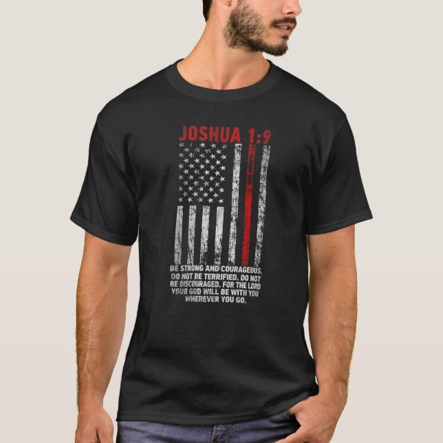 T-shirt Firefighters American Fire Department Joshua 1 9 W (Devant)