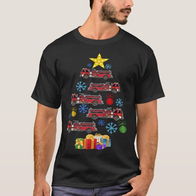 T-shirt Firetruck Christmas Tree Xmas Firefighter Fireman  (Devant)