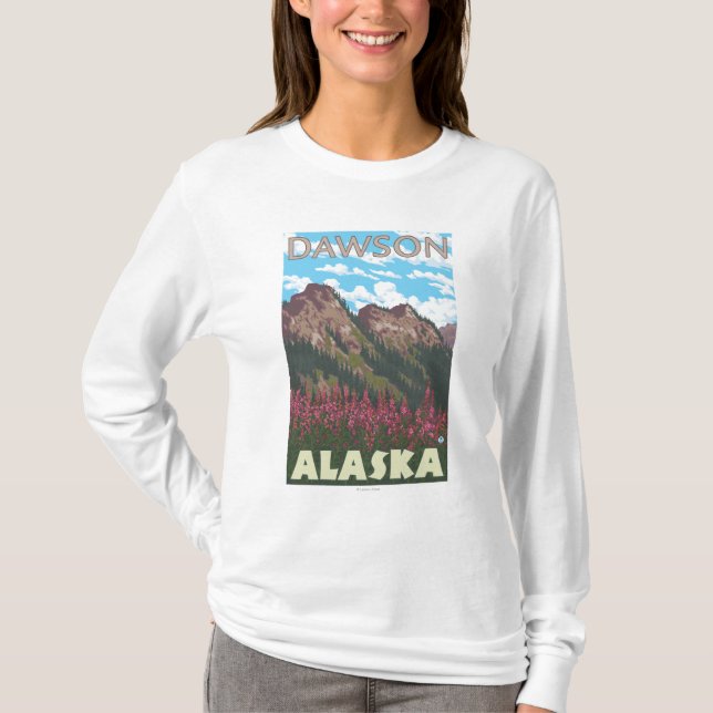 T-shirt Fireweed et montagnes - Dawson, Alaska (Devant)