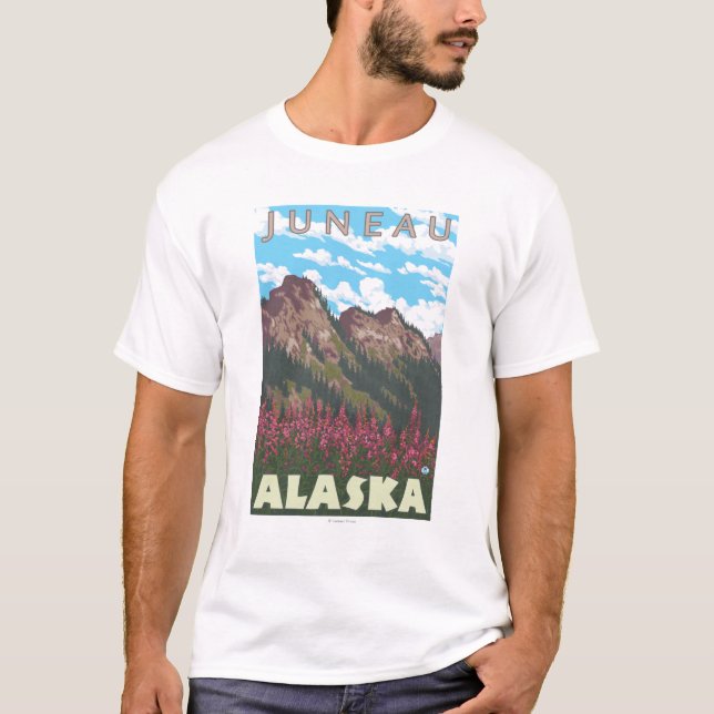 T-shirt Fireweed et montagnes - Juneau, Alaska (Devant)