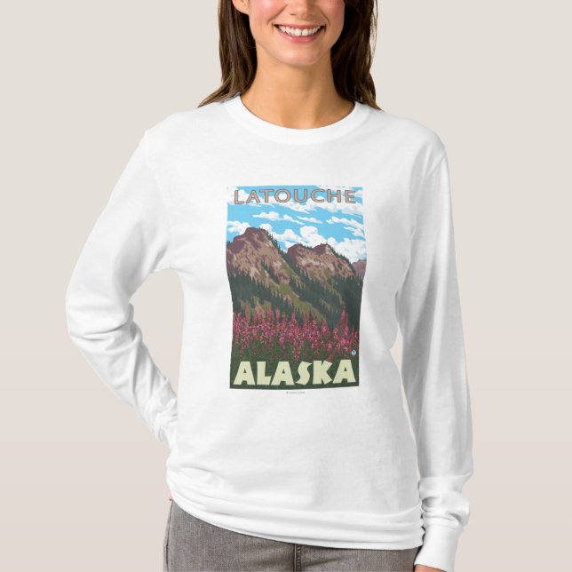T-shirt Fireweed et montagnes - Latouche, Alaska (Devant)
